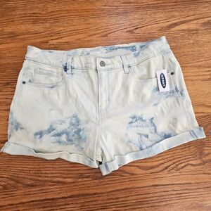 Old Navy Shorts Womens 12 Light Blue Tie Dye 5-Pocket Cuffed 3" Denim New
